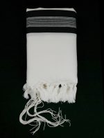 Black-Striped  100% Wool Tallit With Machine-Spun Tzitzit Strings Tied Style: HBT