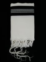 Black-Striped  100% Wool Tallit With Machine-Spun Tzitzit Strings Tied Style: JBT - Image 2