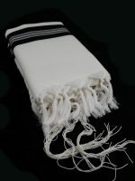 Black-Striped  100% Wool Tallit With Machine-Spun Tzitzit Strings Tied Style: JBT