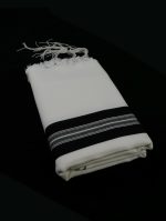Black-Striped  100% Wool Tallit With Machine-Spun Tzitzit Strings Tied Style: JBT - Image 4