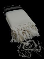 Black-striped designed 100% wool tallit with Machine-spun Tzitzit strings Tied Style: PTBT
