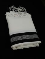 Black-striped designed 100% wool tallit with Machine-spun Tzitzit strings Tied Style: PTBT - Image 4