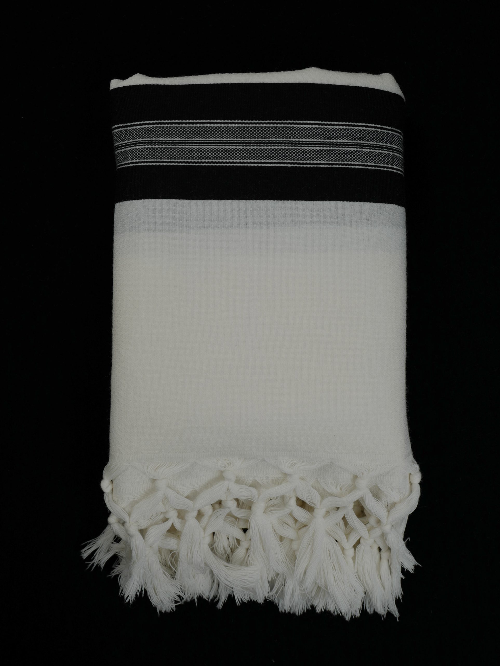 PTB03 Black-striped designed 100% wool tallit without Tzitzit strings Style: PTB - Image 4