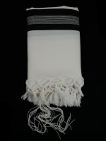 Black-striped designed 100% wool tallit with Machine-spun Tzitzit strings Tied Style: PTBT - Image 2