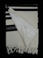 Black-striped designed 100% wool tallit without Tzitzit strings Style: PTB - Image 5