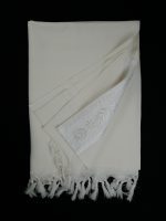 White-striped designed 100% wool tallit with Jacquard  Atara Style: JWS