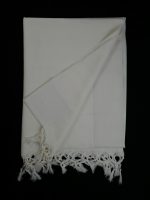White-striped designed 100% wool tallit with Wool Atara Style: PW