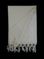 White-striped designed 100% wool tallit with Jacquard Atara Style:PWS